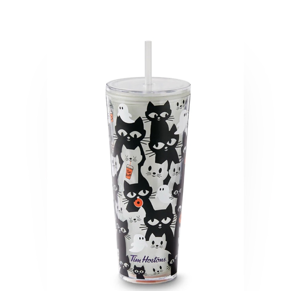 New Tim Hortons Glow in the Dark Ghost & Cat Halloween 2025 Tumbler 24oz